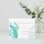 Peacock Wedding Reply Card RSVP Kaartje (Staand voorkant)