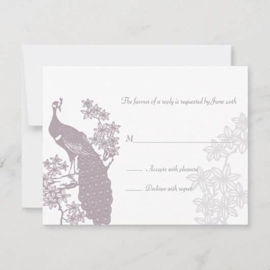 Peacock Wedding Reply Card RSVP Kaartje (Voorkant)