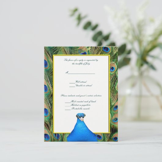 Peacock Wedding Response Kaart (Staand voorkant)