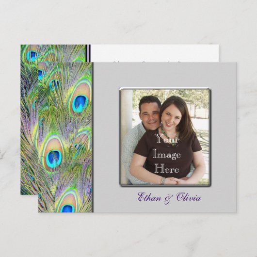 Peacock Wedding Save the Date Aankondigingskaart (Voorkant / Achterkant)