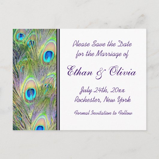 Peacock Wedding Save the Date Aankondigingskaart (Achterkant)