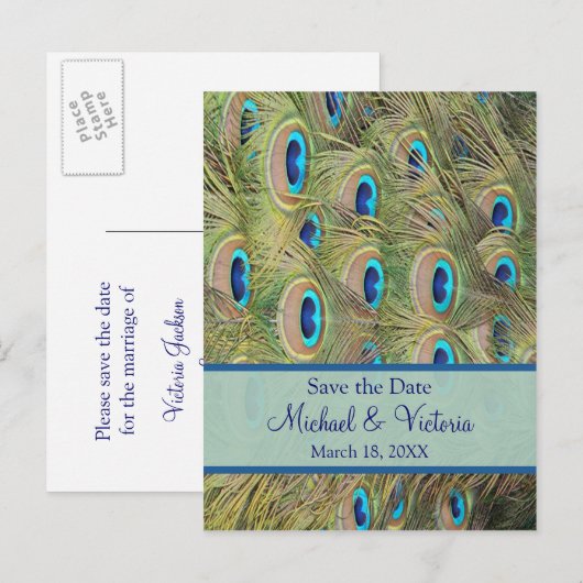 Peacock Wedding Save the Date Aankondigingskaart (Voorkant / Achterkant)