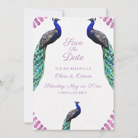 Peacock Wedding Save the Date Bedankkaart (Voorkant)