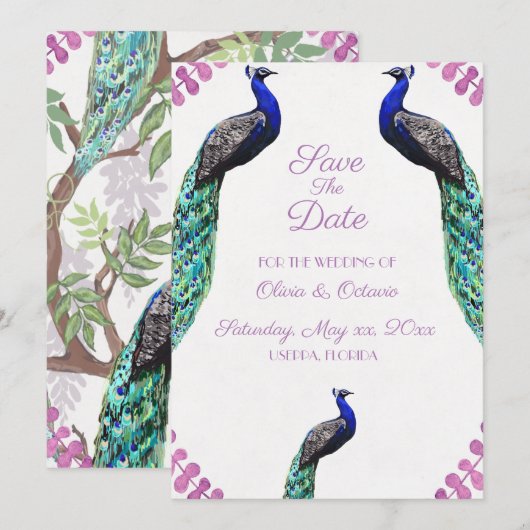 Peacock Wedding Save the Date Bedankkaart (Voorkant / Achterkant)