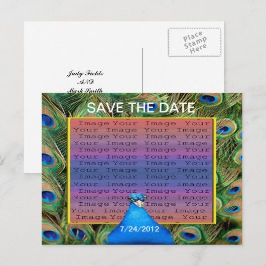 Peacock Wedding Save the Date Briefkaart (Voorkant / Achterkant)