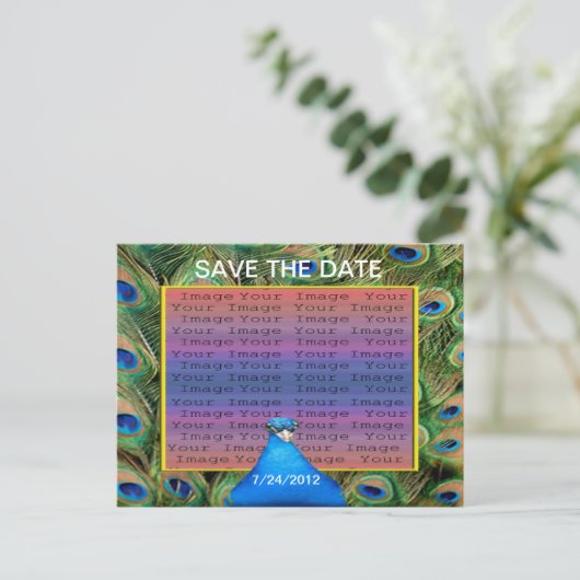 Peacock Wedding Save the Date Briefkaart (Staand voorkant)