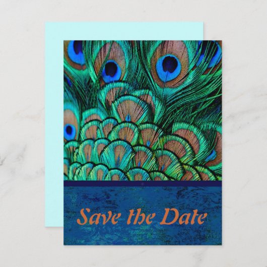 Peacock Wedding Save the Date Card (Voorkant / Achterkant)