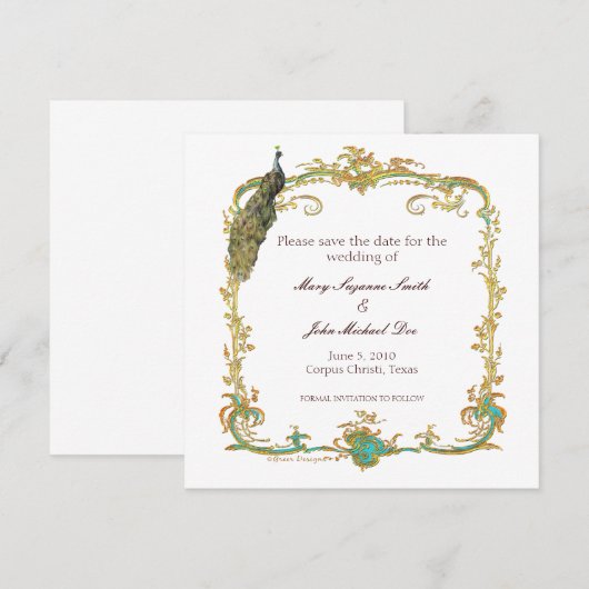 Peacock Wedding Save the Date Invitation (Voorkant / Achterkant)