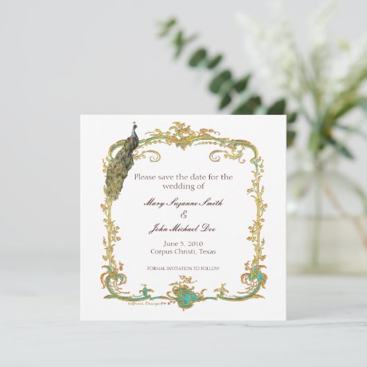 Peacock Wedding Save the Date Invitation (Staand voorkant)