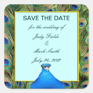 Peacock Wedding Save the Date Stickers