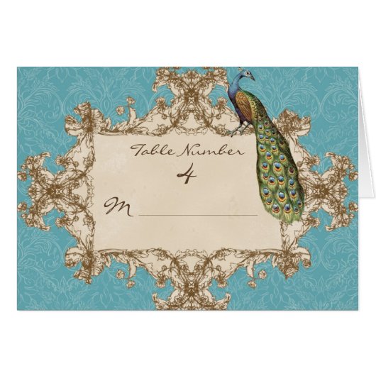  Peacock Wedding Table Number Zitkaarten (Voorkant Horizontaal)