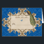 Peacock Wedding Table Number Zitkaarten<br><div class="desc">Deze elegante en gesofisticeerde Dank U Nota mengt het beste van traditie en de versheid van de hedendaagse. Het mengen van kunstelementen en het hedendaagse kunstwerk van de waterverf hand geschilderd door Audrey Jeanne Roberts geeft een prachtige en tijdloze kwaliteit aan deze uitnodiging. Een statelijke Peacock rusteert op elegante, geëtste...</div>