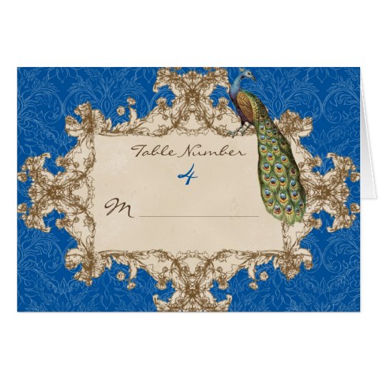 Peacock Wedding Table Number Zitkaarten (Voorkant Horizontaal)