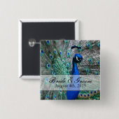 Peacock Wedding Theme 1 Vierkante Button 5,1 Cm (Voorkant /achterkant)