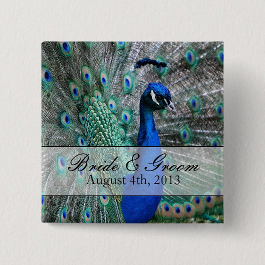 Peacock Wedding Theme 1 Vierkante Button 5,1 Cm (Voorkant)