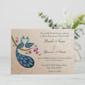 Peacock Wedding-uitnodiging, mauve Kaart (Staand voorkant)