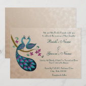 Peacock Wedding-uitnodiging, mauve Kaart (Voorkant / Achterkant)