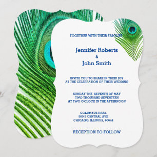Peacock Weddings Feathers Green Blue White Custom Kaart