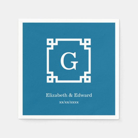 Peacock White Greek Key met plattegrond 2 Initiaal Servetten (Voorkant)