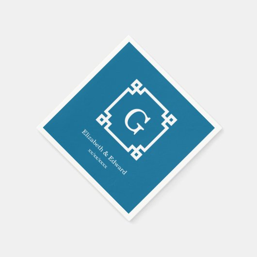 Peacock White Greek Key met plattegrond 2 Initiaal Servetten (Hoek)