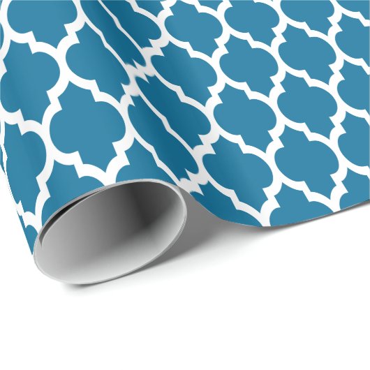 Peacock, White Moroccan Quatrefoil Pattern #4 Cadeaupapier (Rol Hoek)