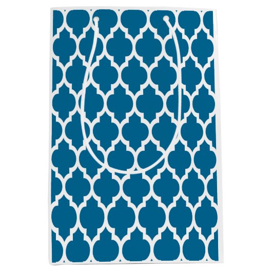 Peacock, White Moroccan Quatrefoil Pattern #4 Medium Cadeauzakje (Voorkant)