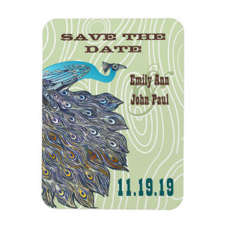  Peacock Woodgrain Save the Date Magneet