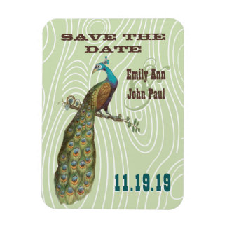  Peacock Woodgrain Save the Date Magneet