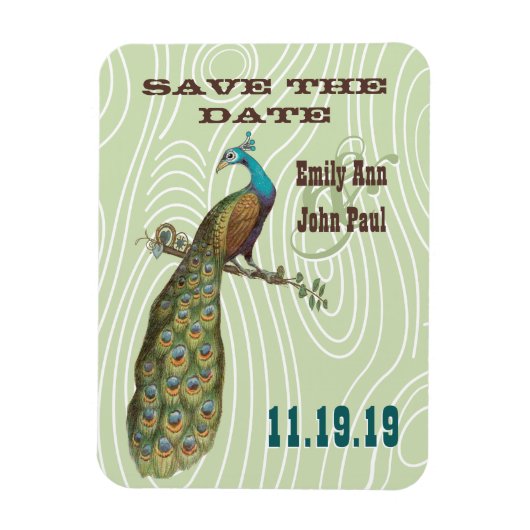  Peacock Woodgrain Save the Date Magneet (Verticaal)