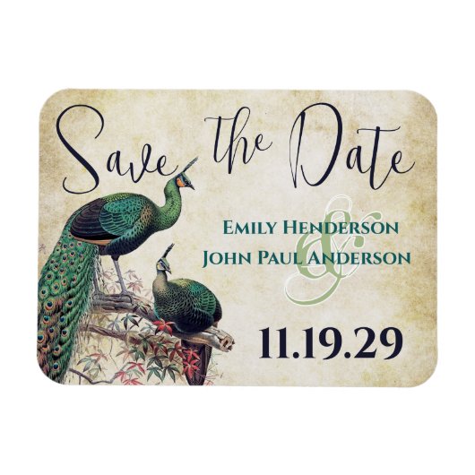  Peacock Woodgrain Save the Date Magneet (Horizontaal)