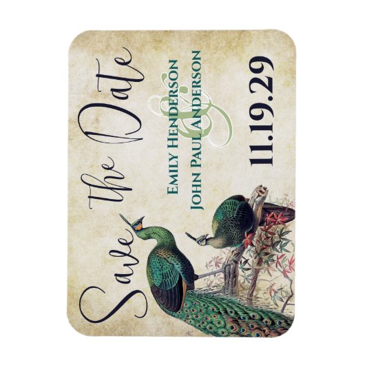 Peacock Woodgrain Save the Date Magneet (Verticaal)
