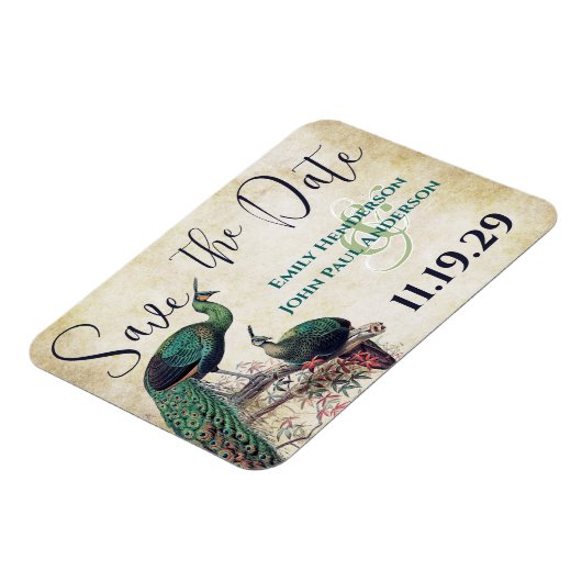  Peacock Woodgrain Save the Date Magneet (Linkerzijde)