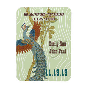  Peacock Woodgrain Save the Date Magneet