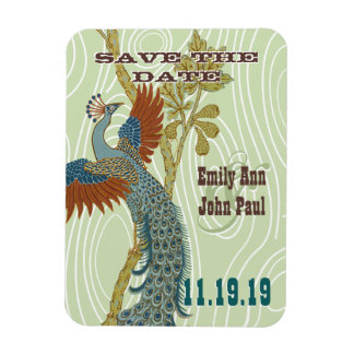 Peacock Woodgrain Save the Date Magneet