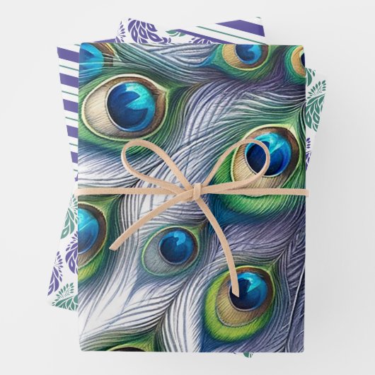 Peacock Wrapping Papier Groen en Paars Inpakpapier Vel (In situ)