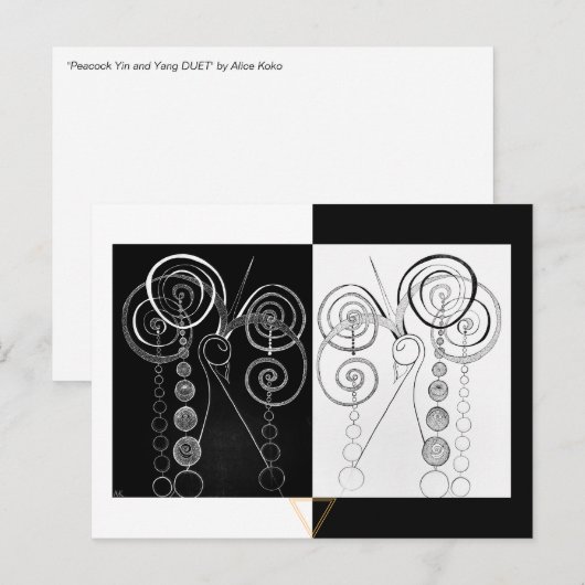 Peacock Yin en Yang DUET illustratie Briefkaart (Voorkant / Achterkant)