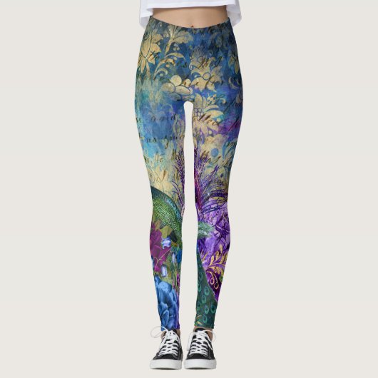 Peacock Yoga Pilates Hot Pants Leggings (Voorkant)