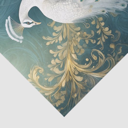 Peacock Zittend , Witte Feather Cascade Tissuepapier (Detail)