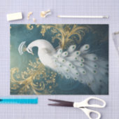 Peacock Zittend , Witte Feather Cascade Tissuepapier (Craft)