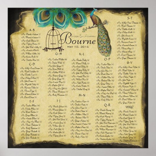  Peacock-zittingskaart rond 130 gasten Poster (Voorkant)