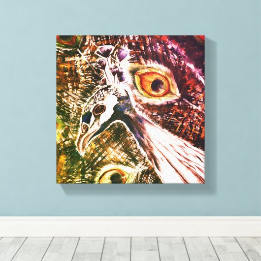 PeacockFeatherLove Vibrant Painting Canvas Afdruk (Insitu (Houten vloer))