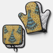 Peacocks Birds Rowan Trees Art Nouveau Ovenwant & Pannenlap Set (Voorkant / Achterkant)