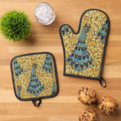 Peacocks Birds Rowan Trees Art Nouveau Ovenwant & Pannenlap Set (Top down)