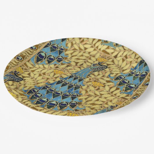 Peacocks Birds Rowan Trees Art Nouveau Papieren Bordje (Gekanteld)