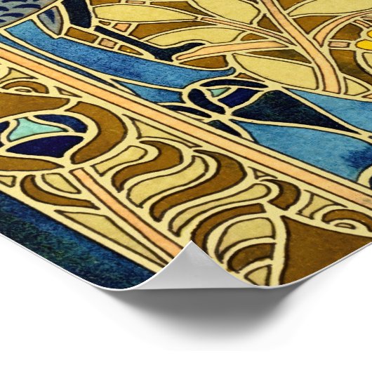 Peacocks Birds Rowan Trees Art Nouveau Poster (Hoek)