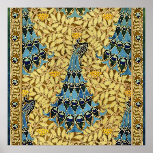Peacocks Birds Rowan Trees Art Nouveau Poster (Voorkant)