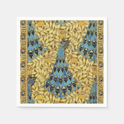 Peacocks Birds Rowan Trees Art Nouveau Servet (Voorkant)