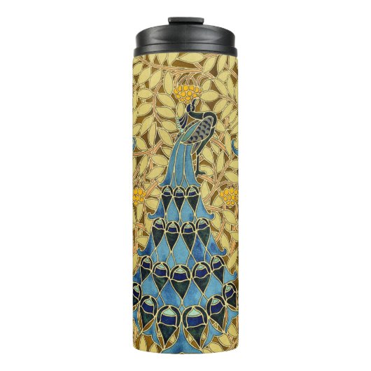 Peacocks Birds Rowan Trees Art Nouveau Thermosbeker (Voorkant)