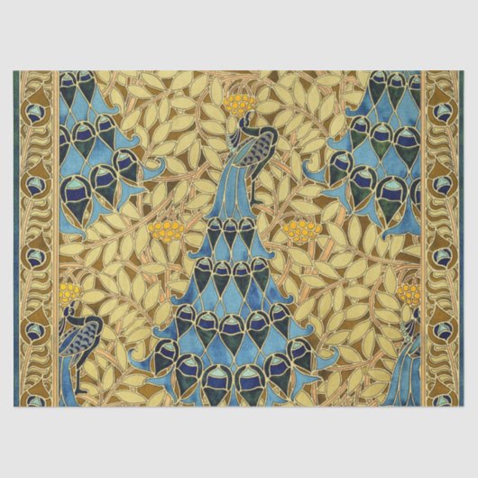 Peacocks Birds Rowan Trees Art Nouveau Tissuepapier (Voorkant)