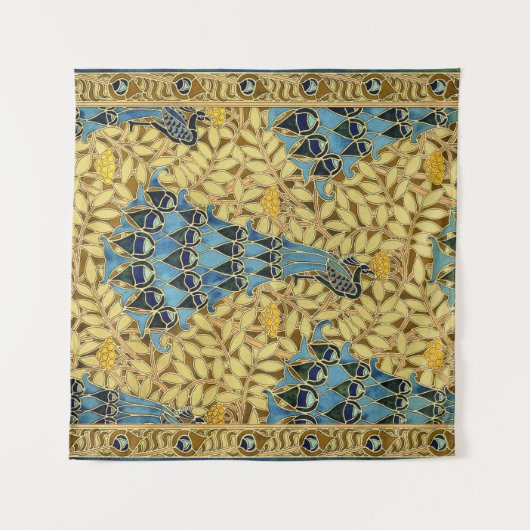 Peacocks Birds Rowan Trees Art Nouveau Wandkleed (Voorkant (horizontaal))